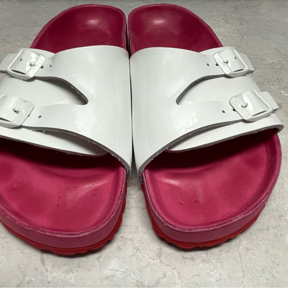 Birkenstock Pink and White All Leather Sandals Size 9 - Picture 5 of 9